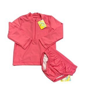 Primary Baby Girl's Bubble Gum Pink Rash Guard & Swim Diaper - New!